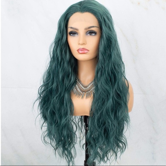 22” DARK GREEN  WAVY  LACE FRONT WIG *NEW*